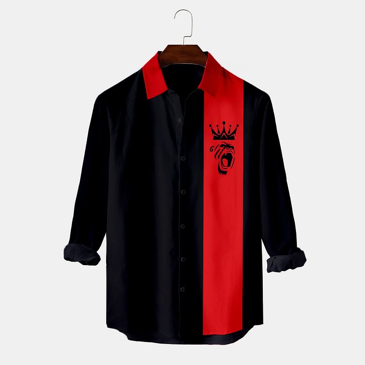 BrosWear Casual Fashion Black Red Long Sleeve Shirt