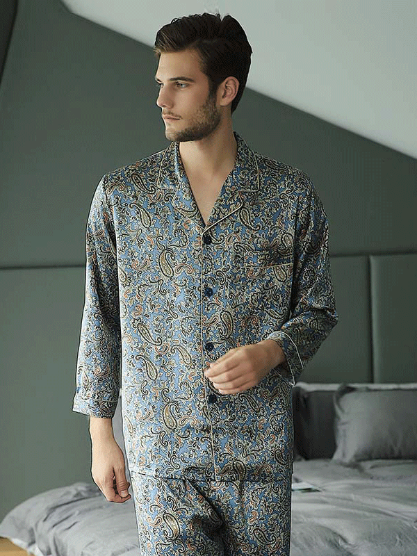 High Quality Paisley Printed Men's Silk Pajamas
