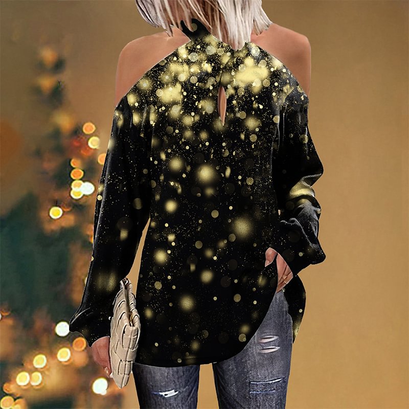 Gold Glitter Print Women's Sexy Blouse