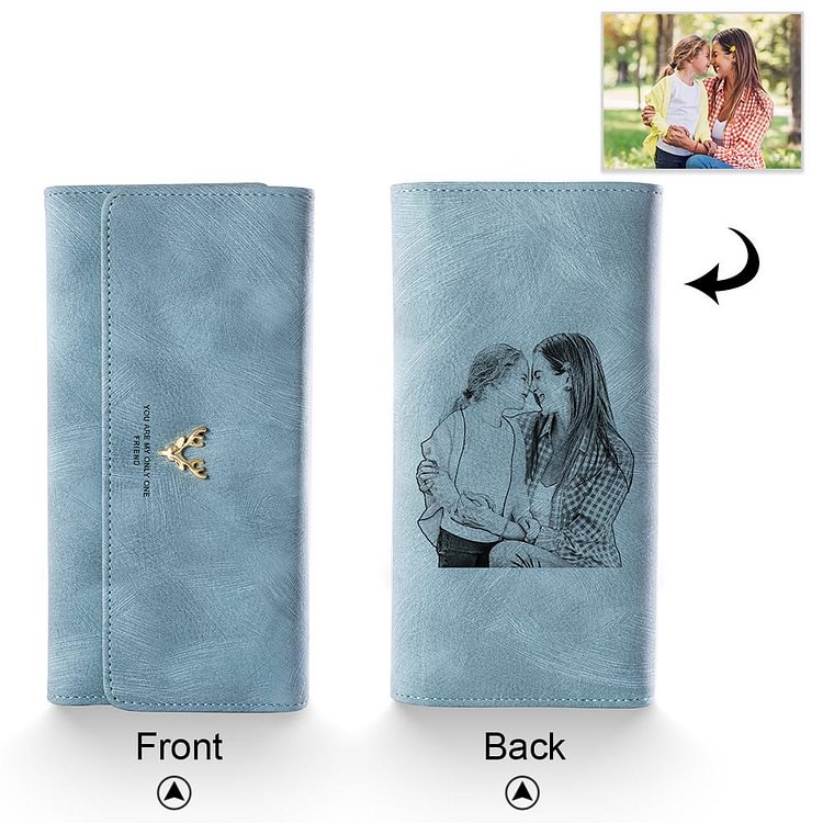 Personalized Photo Wallet With Engraving Women Wallet Blue