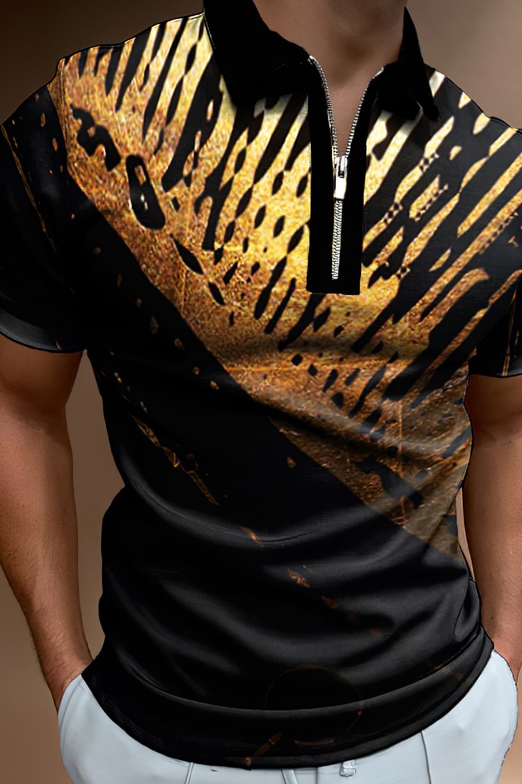 Tiboyz Men's Fashion Trend Black Gold Polo Shirt