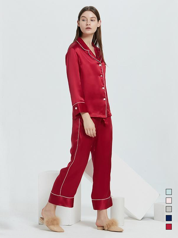 19 MOMME Pyjama en soie style française classique Rouge 1