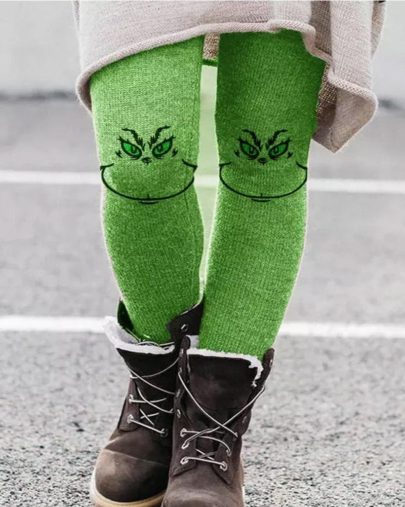 Women's Grinch Printed Skinny Casual Knitted Pants