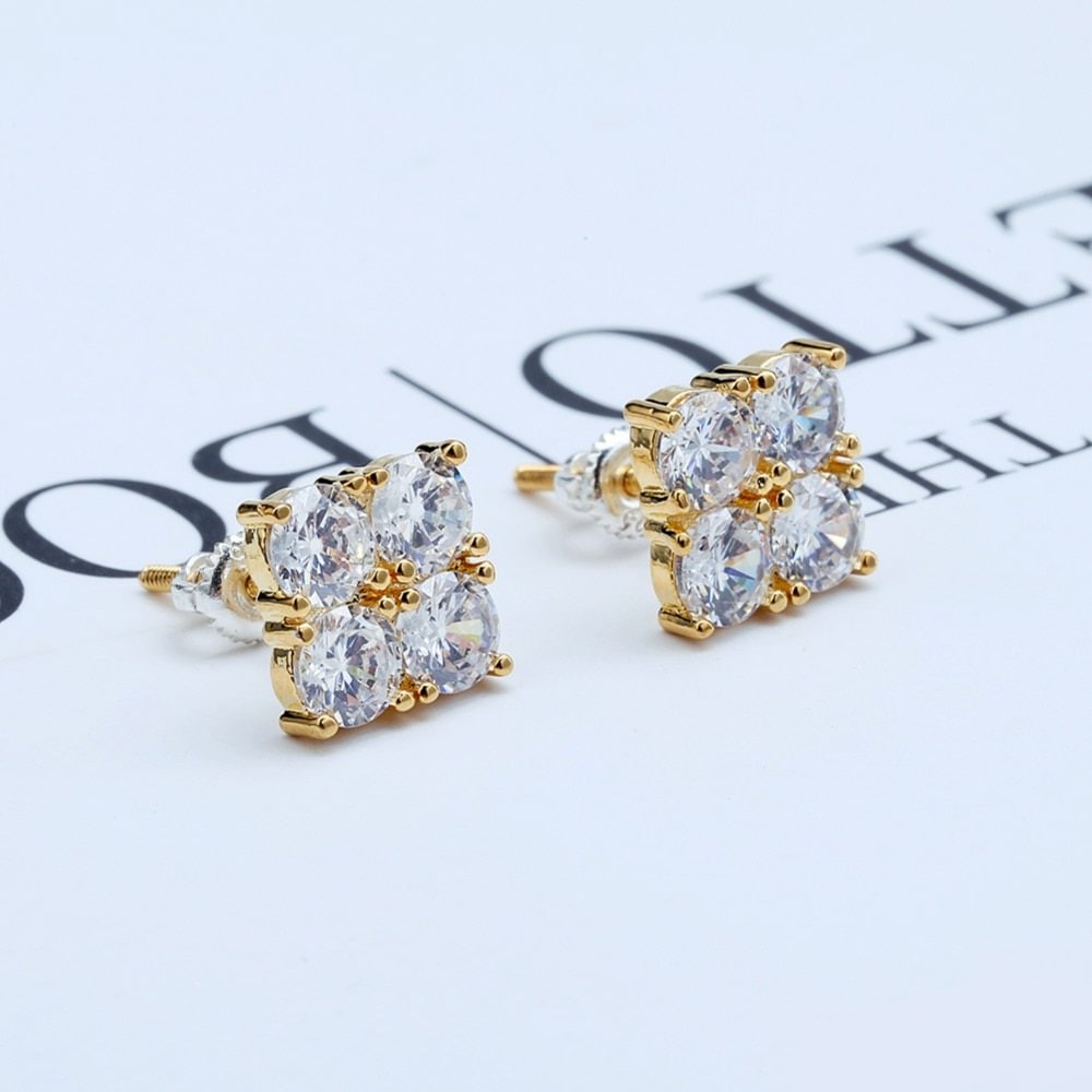Hip Hop Iced Out 2 Row Square CZ Stud Earrings Jewelry Gifts-VESSFUL