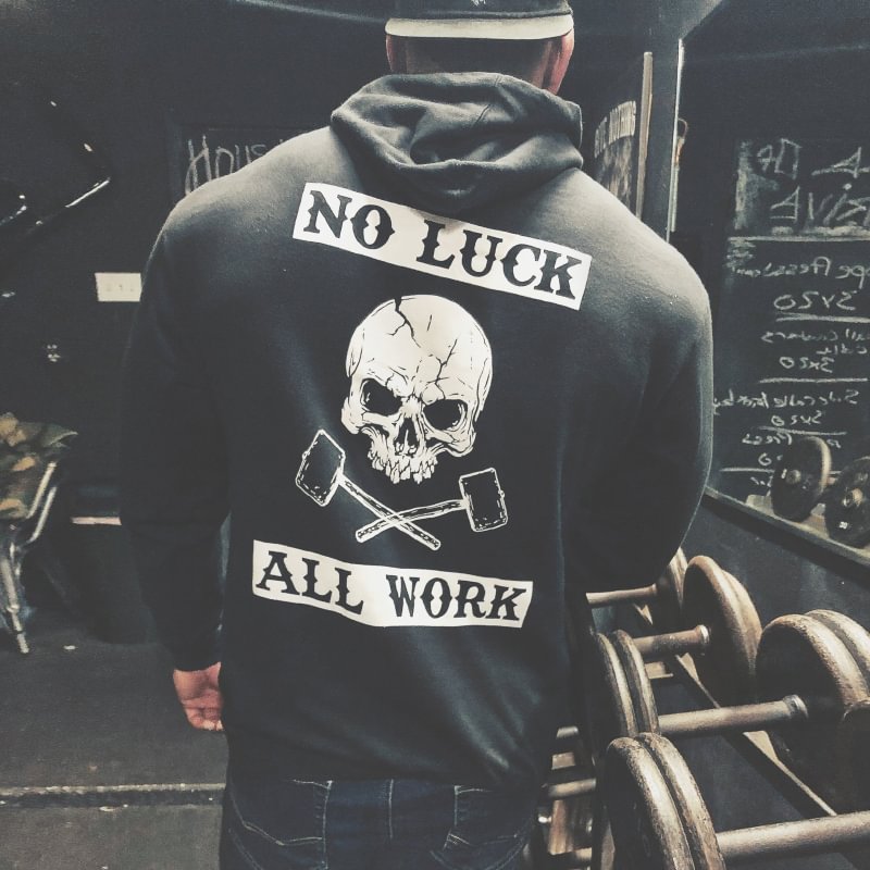 No luck skull print retro hoodie - Krazyskull