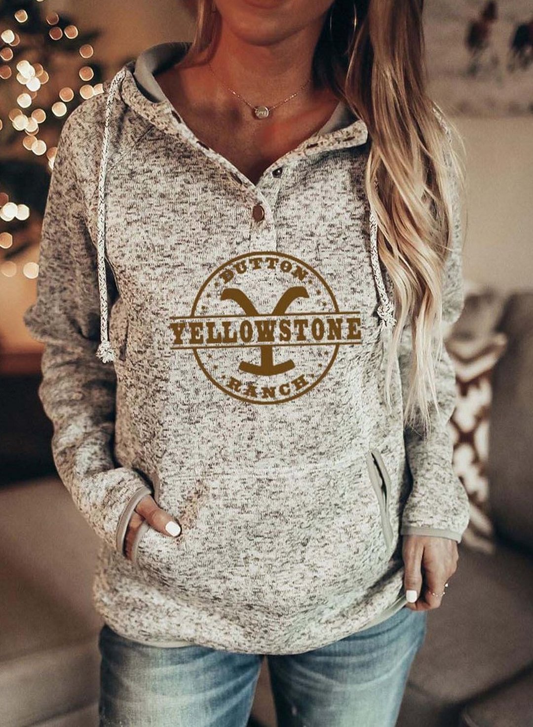 Kesicily Ladies Yellowstone Film and Television Print Hoodie - vzzhome