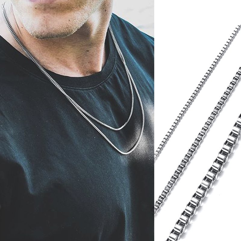 1MM 2MM 3MM Box Chain Necklace Men Jewelry-VESSFUL