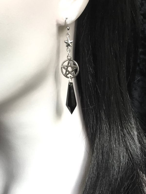 Gothic Dark Pentacle Long Earrings