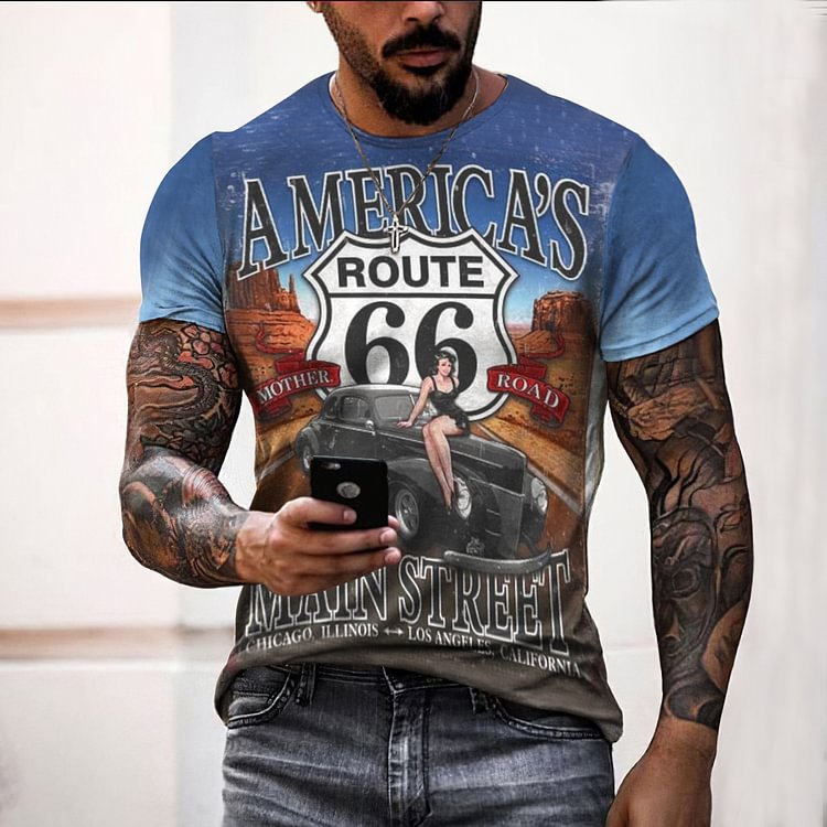 BrosWear Men's Casual Biker Short Sleeve T-Shirt