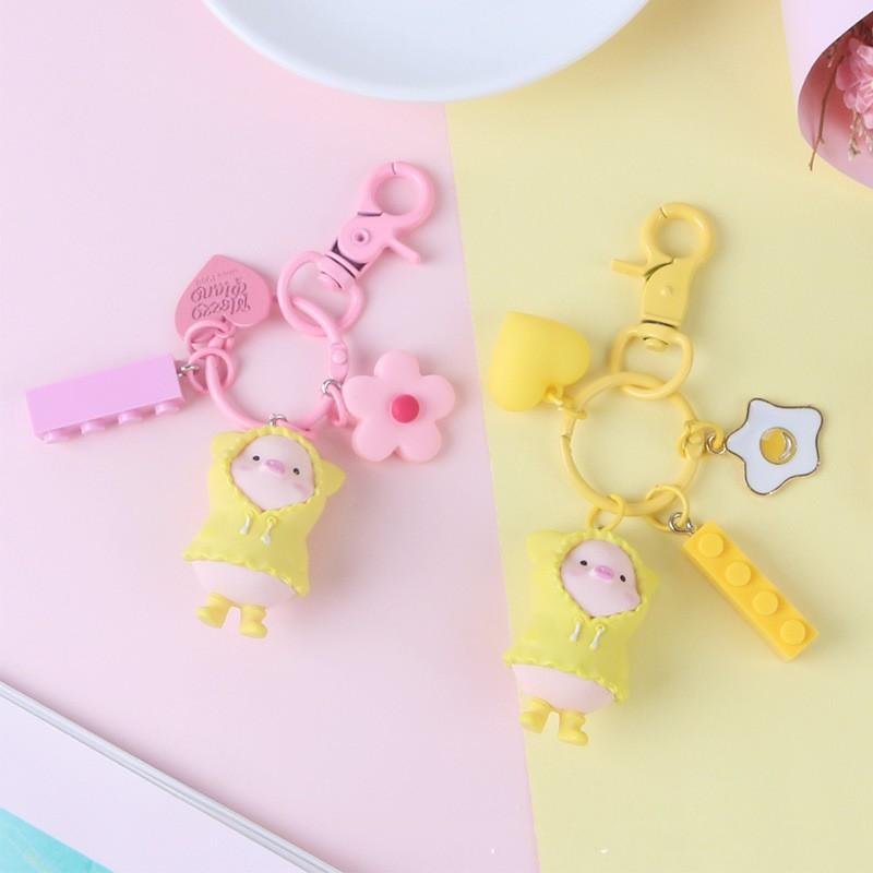 Kawaii Pig Flower Keychain