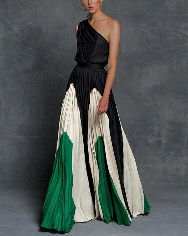 Off Shoulder Color Block Elegant Maxi Dresses