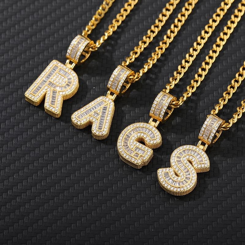 Bling Iced Out Initials Custom Letter Pendant Necklace-VESSFUL