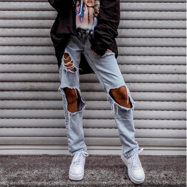 Ripped casual denim trousers