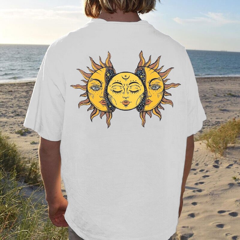 Men Fashion Abstract Hippie Sun Print T-shirt / [blueesa] /