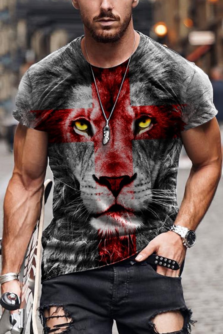 Tiboyz Cross Lion Short Sleeve T-Shirt