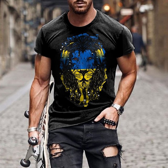 BrosWear Colorblock Lion Short Sleeve T-Shirt