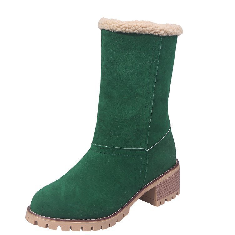Women's thick-heeled two-wear plus velvet warm mid-up boots, high-heeled snow boots