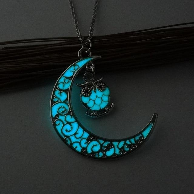 Luminous Owl Moon pendant necklaces-Mayoulove