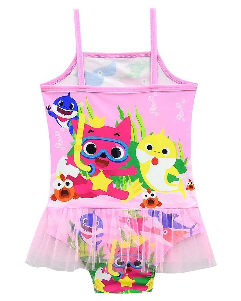 Baby Shark Adventure Prints 3-10 Years Girls One Piece Tulle Swimsuit