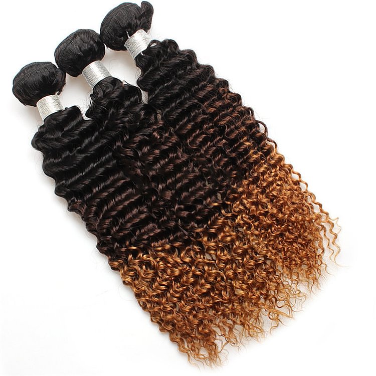 1 PC Black And Brown Gradient Curly Hair Bundles丨Indian Original Hair