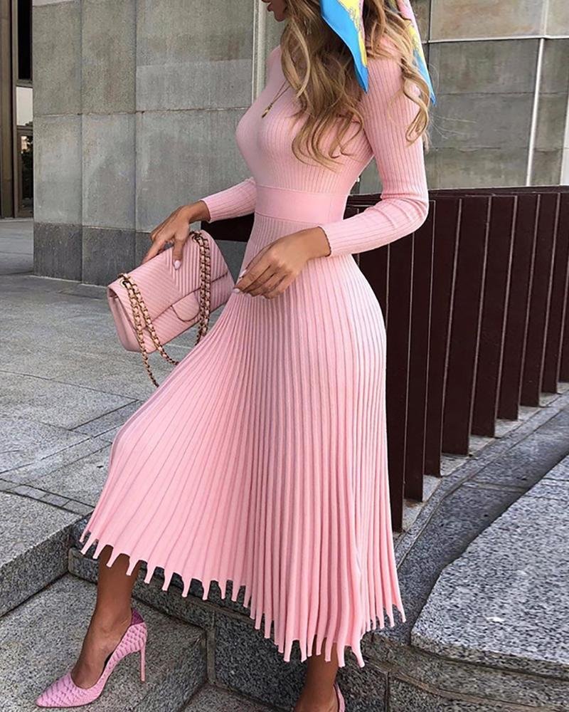 Long Sleeve Knit Ruched Long Sleeve Dress P13315