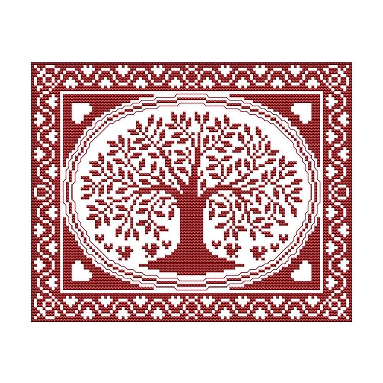 Oval Happiness Tree - 14CT Stamped Cross Stitch - 28*21cm
