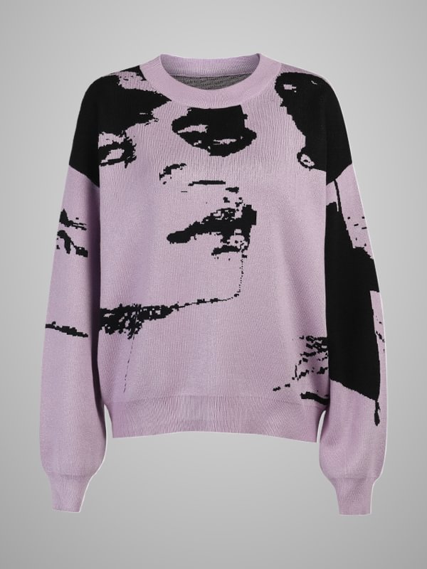 Abstract Painting Knitted Crew Collar Oversized Jumper Sweater 