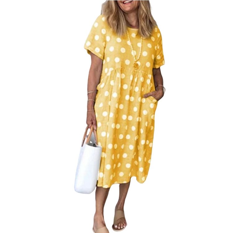 Women's printed polka dot loose short-sleeved long skirt
