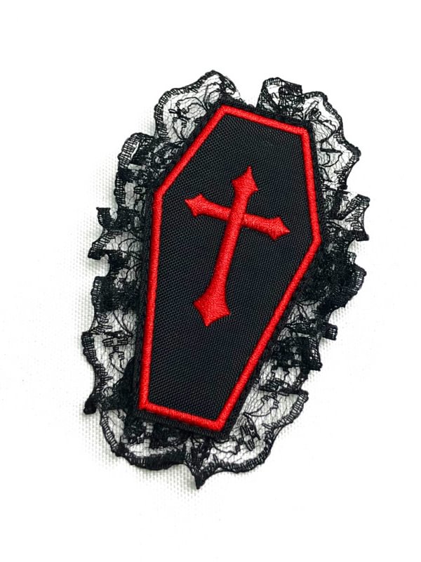 Gothic Dark Punk Style Cross Embroidered Coffin Shaped Lace Paneled Hair Pin