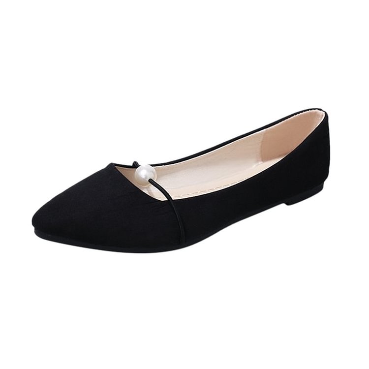 Women Solid Color Suede Flats Heel Pearl Fashion High Quality Basic Pointed Toe