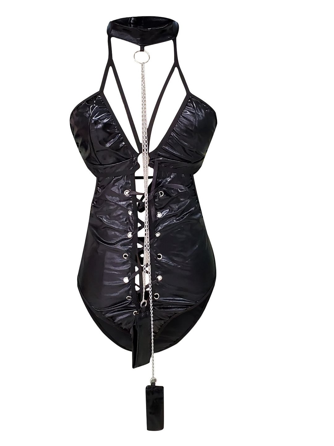 Black Patent Leather Lingerie Suit Bodysuit-Icossi