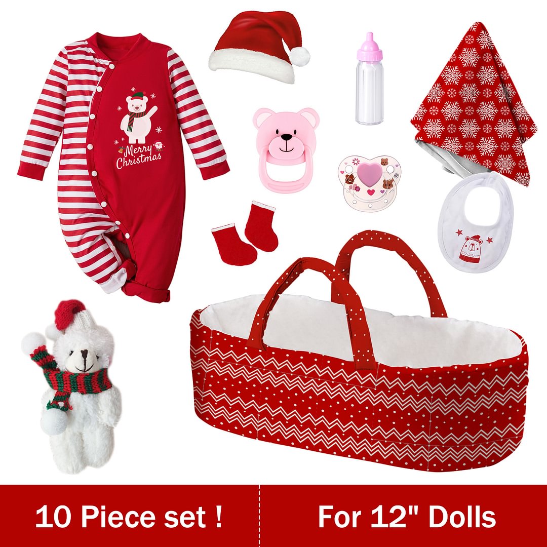 [Suitable for All Dolls, Three Sizes to Choose] Christmas Bear Adoption Reborn Baby Essentials-10pcs Gift Set-Christmas Limited Edition!