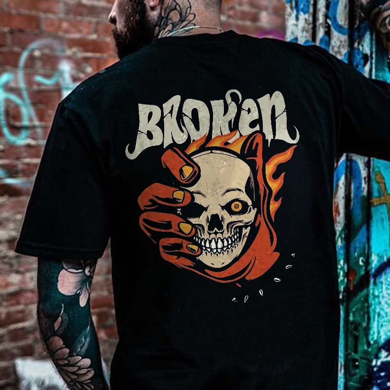 UPRANDY Broken Evil Skull Printed Short Sleeves Men's T-shirt -  UPRANDY