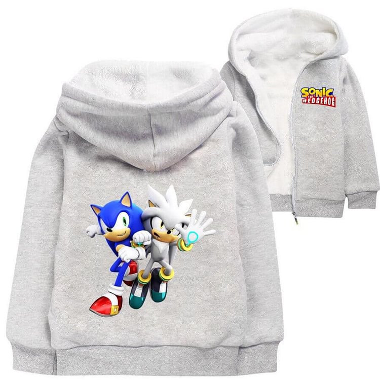 Mayoulove Girls Boys Sonic The Hedgehog Print Fleece Lined Zip Up Cotton Hoodie-Mayoulove