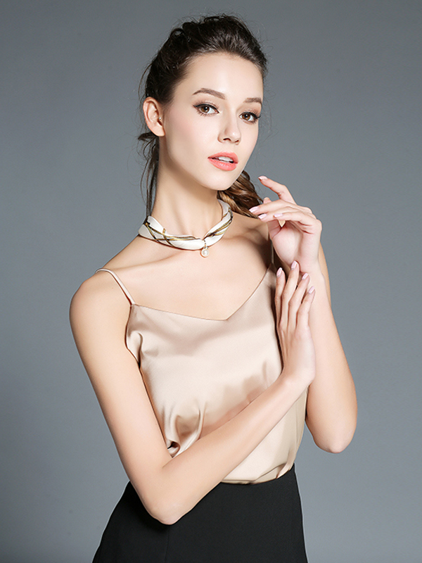 Silk Scarf Summer Necklace With Pearl Decoration