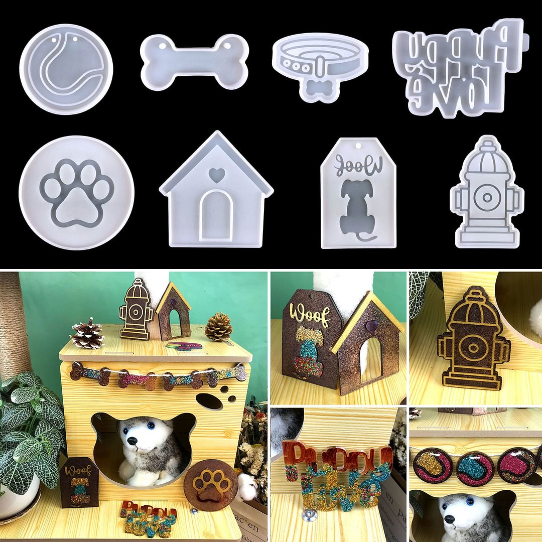 8Pcs Pet House Decorations Resin Mold
