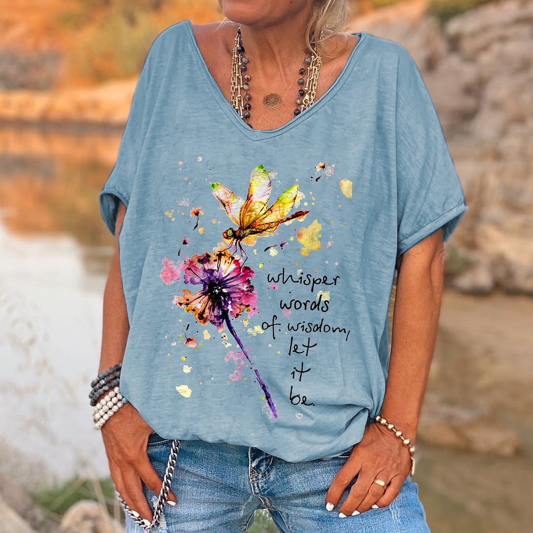 Whisper Words Of Wisdom Dragonfly Printed Hippie T-shirt