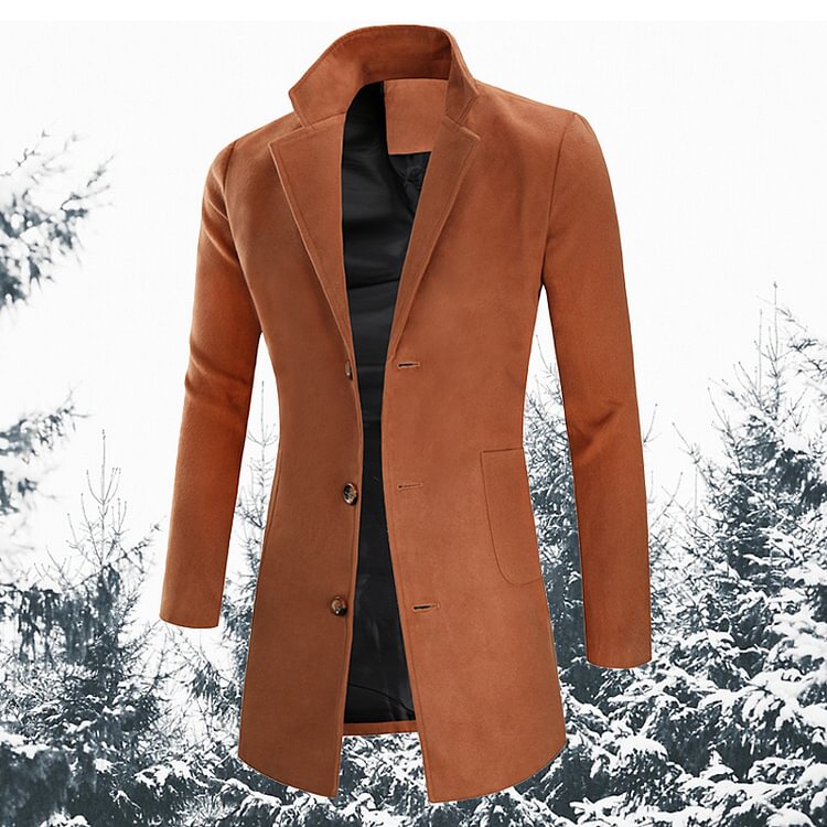 BrosWear Men's Casual Lapel Mid-Length Coat