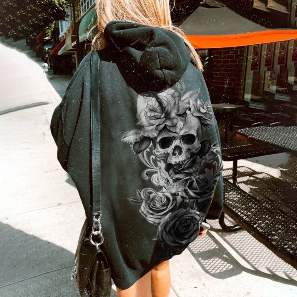 Minnieskull Vintage rose skull print hoodie - Minnieskull