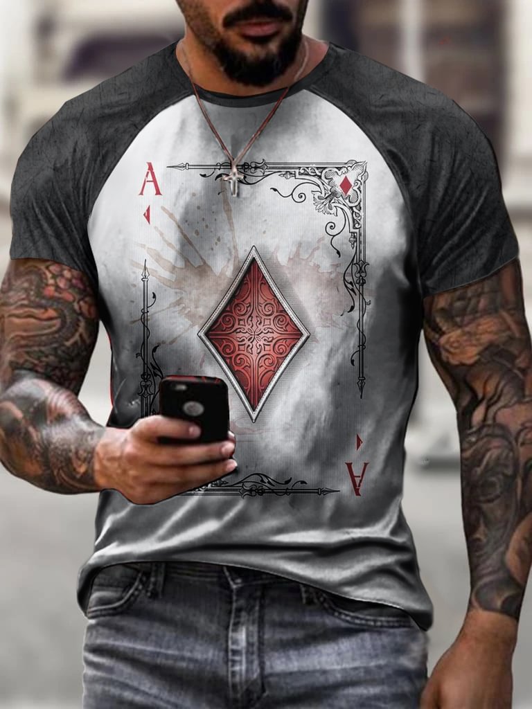 ontrasting color playing card T-shirt / [viawink] /