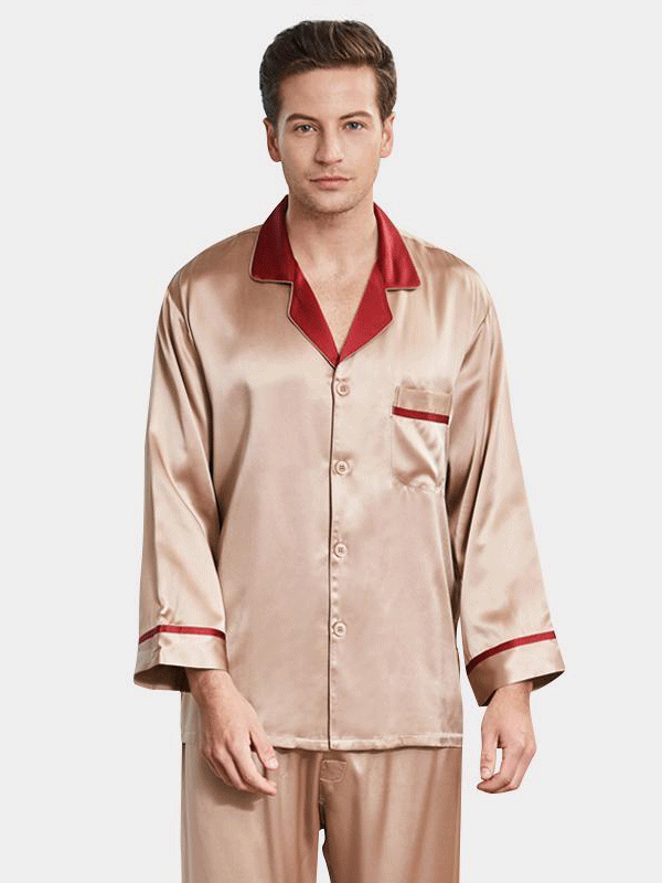Luxury Contrast Color Silk Pajamas For Men