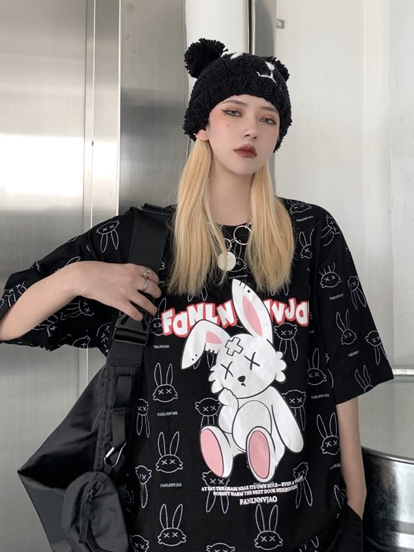 Vintage Graphic Printed Bunny Oversize T-shirt