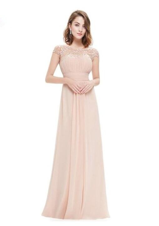 Glamorous Cap Sleeve Lace Prom Dress Long Chiffon Party Gowns