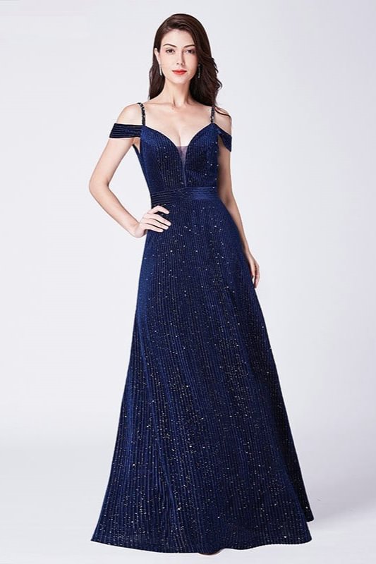 Glittering Off-the-Shoulder Long Beads Evening Gowns