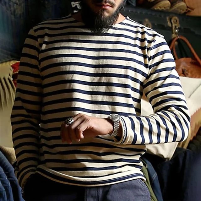 Striped Crew Neck Men's Casual Long Sleeve T-shirts