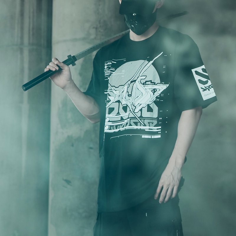 Functional Japanese Tide Brand Dark Cyberpunk Tide Short Sleeve T-shirt / Techwear Club / Techwear