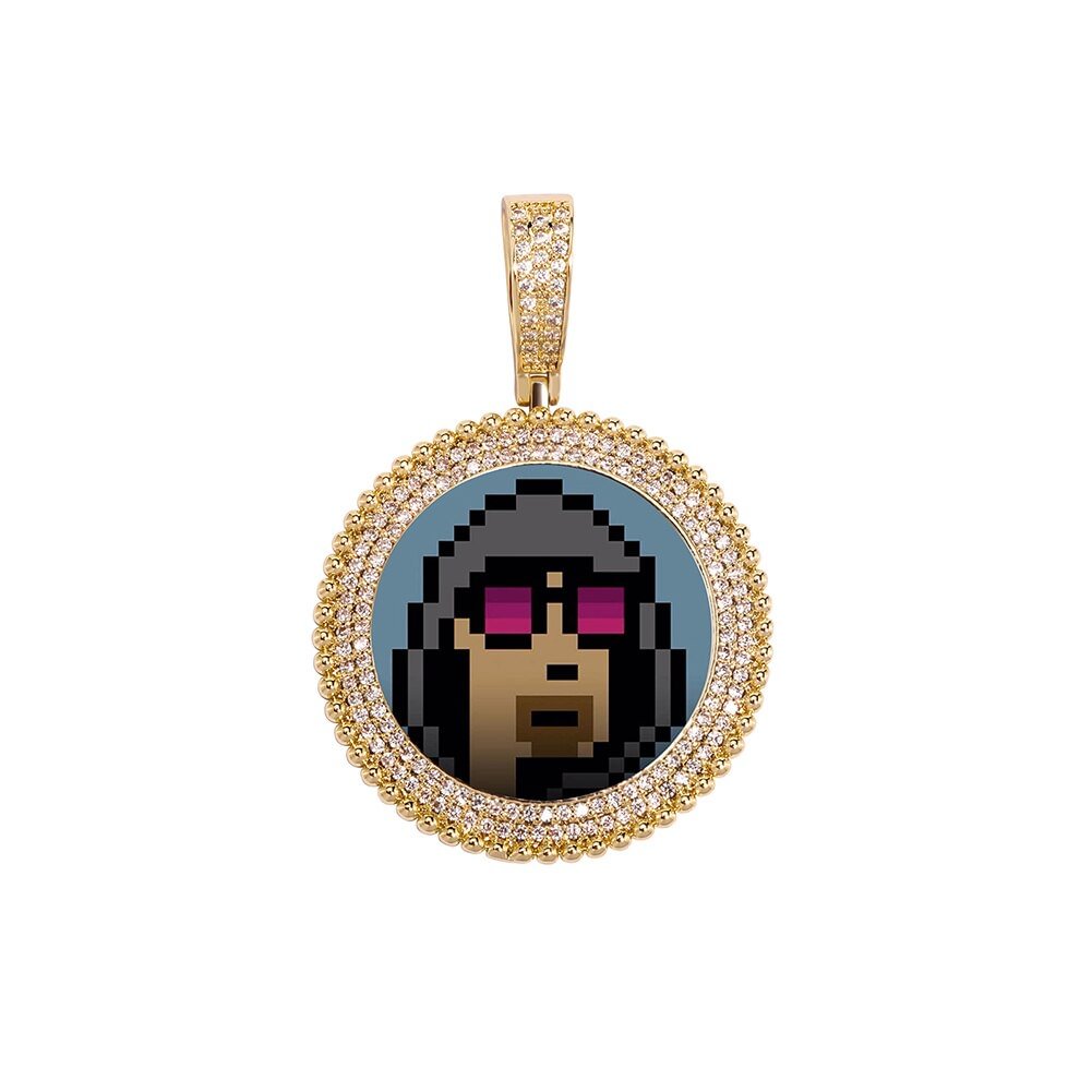 Custom Photo Iced Out Round Pendant Necklace-VESSFUL