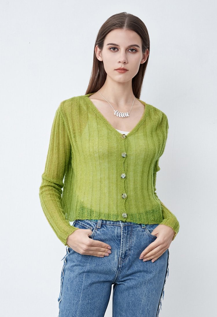 SDEER V-neck Texture Pleated Light Cardigan Sweater