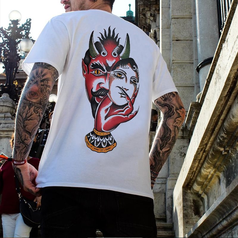 Devil face print loose T-shirt designer -  