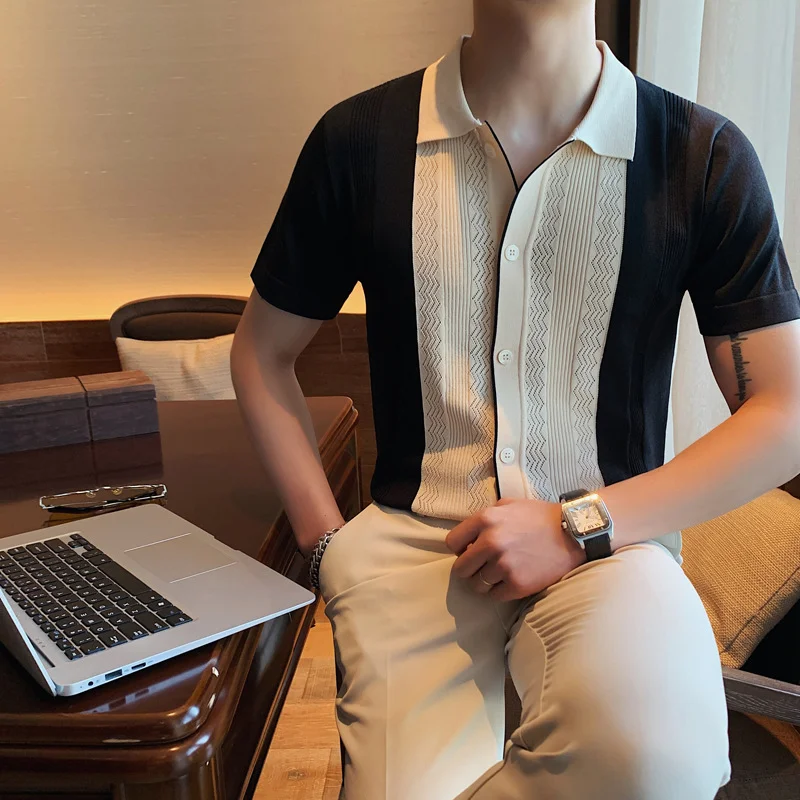 Summer mens short-sleeved knit Polo shirt